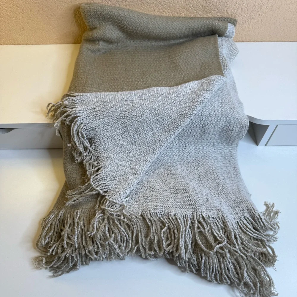 Williams Sonoma Tan Fringed Throw